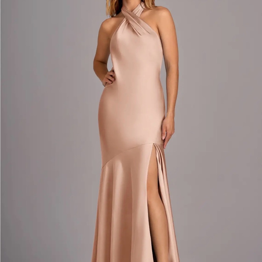 Azazie Satin Halter Mermaid Gown - Nude Blush